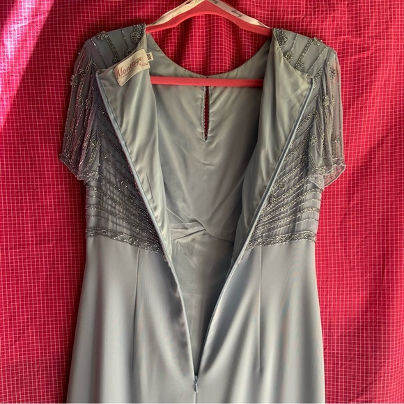 90s Montage by Mon Cheri Formal Evening Beaded Maxi Dress Size US10 in Icy Blue - Picture 6 of 12